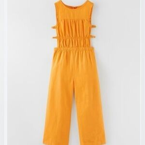 Zara girls linen jumpsuit, size 9, marigold color